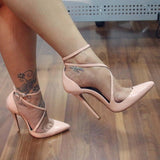 Plain Ankle Strap Pointed Toe Stiletto Heels