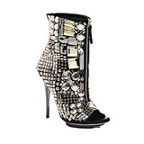 azmodo Rhinestone Peep Toe Stiletto Heel Boots