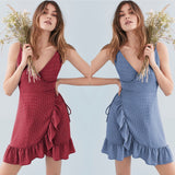 Sexy V-neck Ruffle Strap Skirt Irregular Dress