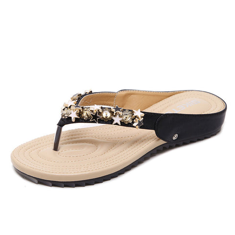 Diamond Slippers New Beaded Slippers Bohemia Soft Bottom Shoes Women Flat Sandals A6032