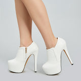 azmodo Elegant White Closed-Toe Platform Ankle Boots