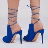 azmodo Blue Lace Up Peep Toe Sandals