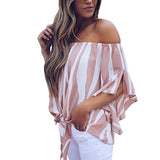 One-neck zebra striped chiffon shirt