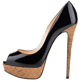 amodo Black Peep Toe Platform Stiletto Heels