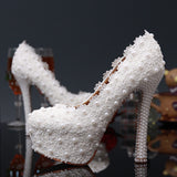 Wedding Lace Plears Pumps Shoes and Rhinestone Handmade High Heel