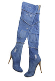 azmodo Stylish Denim Over Knee High Boots