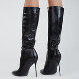 azmodo  Stylish Black Pointed Toe Stiletto Heel Knee High Boots