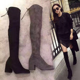 Shoes Woman 2017 Autumn Winter Women Boots Stretch Faux Suede Slim Thigh High Boots Fur Warm Over the Knee Boots High Heels