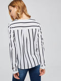 OL Pleated Stripe V-Neck Women's Blouse