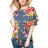 Women's T-shirt Round Neck Print Sleeve Loose Knot Short Sleeve