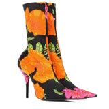 AZMODO Sexy Floral High Stiletto Heels Fall Boots