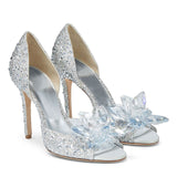 crystal shoes cinderell shoes diamond high Heels Shoes Wedding Female Rhinestone Shoes Toe Peep Stiletto Pumps