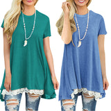 Short-sleeved round neck splicing lace T-shirt New blouse
