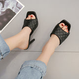 PU Banquet Wild Leather Sandals Diamond Check Wine Glass with Leather Outdoor Wild Casual Slippers