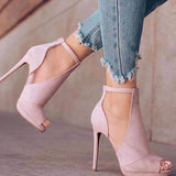 Pink Casual Plain Peep Toe Stiletto Heel Pumps