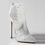 azmodo Rhinestone High Stiletto Heel White Boots