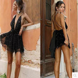 Sequin Backless Bandage Summer Dress Bodycon Women Sexy Nightclub Party Mini Dress Black Bandage Deep V Neck Dresses Vestidos