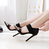 Womens Sandals 11cm Stiletto High Heels Sexy Party Stretch Fabric Ankle Strap Heels Women Summer Shoes Scarpe