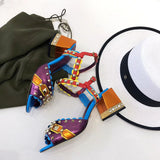 Thick with rivets mixed color sandals high-heeled with the first layer of leather shoes