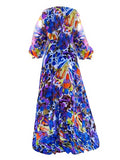 V-Neck Long Sleeve Print Women's Maxi Dress