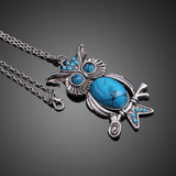 Fashion Vintage Turquoise Necklace Ethnic Wind Owl Pendant Long Necklace Sweater Chain