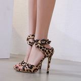 2019 Summer New Leopard Print Shoes Women Sandals Sexy Open Toe Gladiator High Heels Buckle Strap Women Shoes Size 35-40