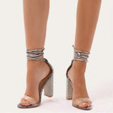 European and American foreign trade explosion point crystal diamond heel cross straps high-heeled shoes