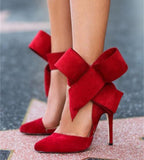 Glaring Red Pointed Toe High Heel Bow Sandals
