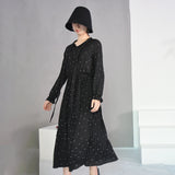 2020 New Spring Round Neck Long Sleeve Solid Black Chiffon Dot Loose Big Size Dress Women Fashion