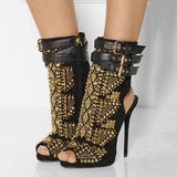 azmodo  Punk Style Hard Rivets Peep Toe Ankle Boots