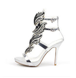 Strappy Stiletto Heel Dress Sandals hollow heel with colored leaf