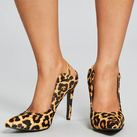azmodo Leopard Print Stiletto Heel Pumps