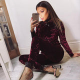 Slim Color Block Women's Velvet Suit Sportswear Casual Pants Suit