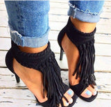 AZMODO Solid Color Tassel Stiletto Sandals