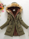 Lace-Up Double Pockets Hooded Women's Cotton Overcoat