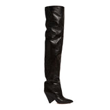azmodo  Black Shaped Heel Thigh High Boots