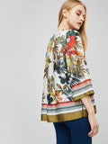 Mixed Print Color Block Notched Lapel Women's Blouse