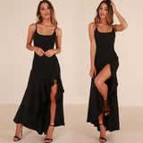 Women's Sling Lotus Fringe Swing Split Dress Evening Dress Long Skirt