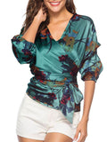 Puff Sleeve Floral Lace Up Women's Blouse