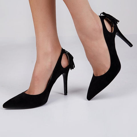 azmodo Classy Black Pointed Toe Stiletto Heels