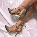 azmodo Green Lace-Up Sexy Stiletto Heels
