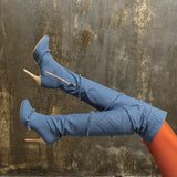 azmodo Stylish Denim Over Knee High Boots