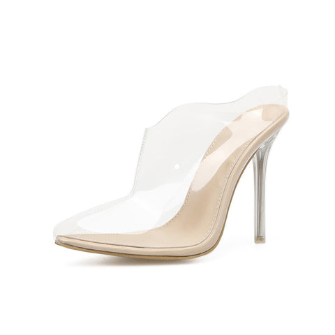 Transparent stiletto heels versatile pointed sexy catwalk crystal sandals women
