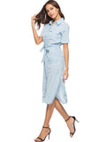 azmodo Short Sleeve Lace-Up Split Casual Shirt Dress