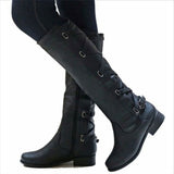 azmodo  Casual Buckle Side Zipper Knee High Boots