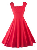 Square Neck Plain Colorful Zipper Women's Day Dress
