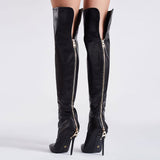 azmodo Black Back Zipper Knee High Boots