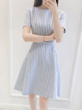 AZMODO Round Neck Striped Skater Dress