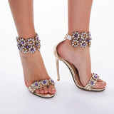 azmodo Women's Luxurious Rhinestone Flower Crystal Peep Toe Wedding Dress Sandals