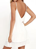 Spaghetti Strap Asymmetric Hem Plain Shift Dress
